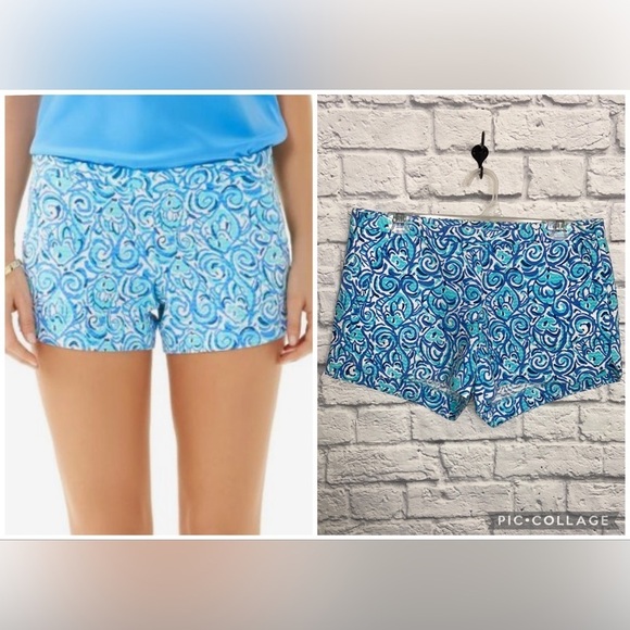 Lilly Pulitzer Pants - Lilly Pulitzer Blue and White Chasing Tail Adie 4" Short size 4